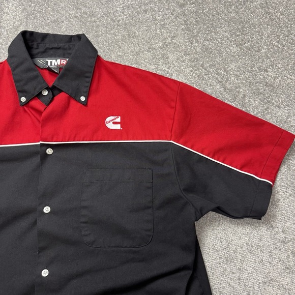 Cummins Logo Embroidered Work Mechanic Racing Shirt TMR Red Black Size L - Picture 1 of 7